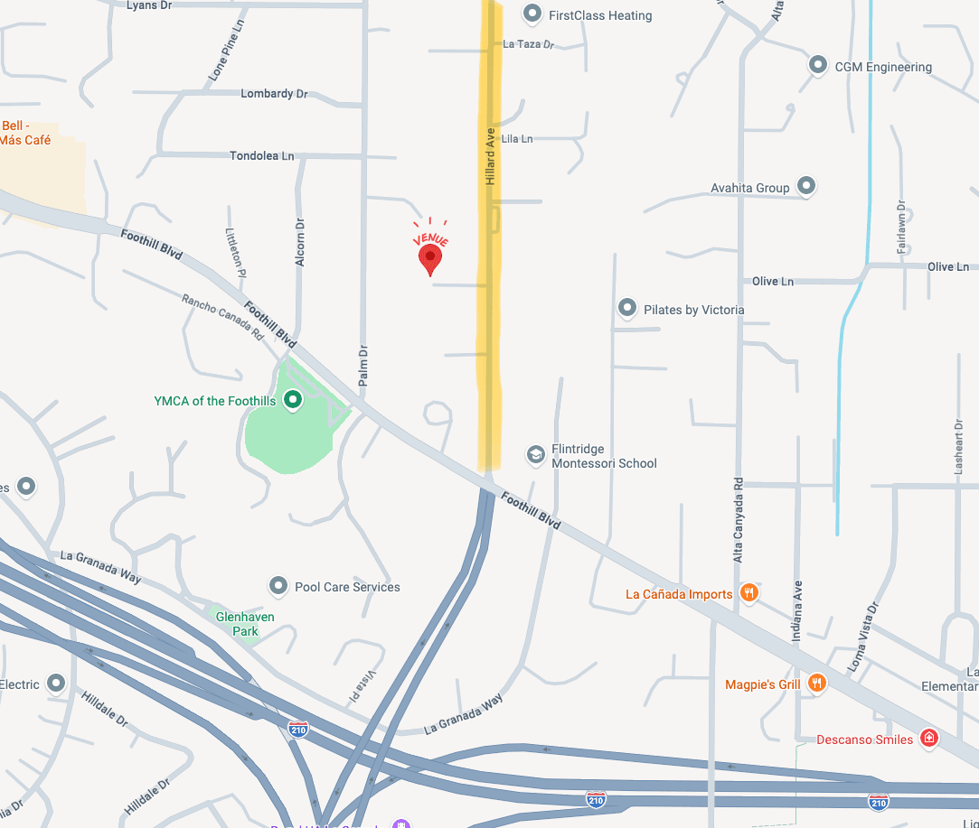 Map showing venue location at 4633 Hillard Avenue, La Cañada Flintridge